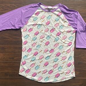 LuLaRoe Purple and Pink Long Sleeve Tee with Playful Print